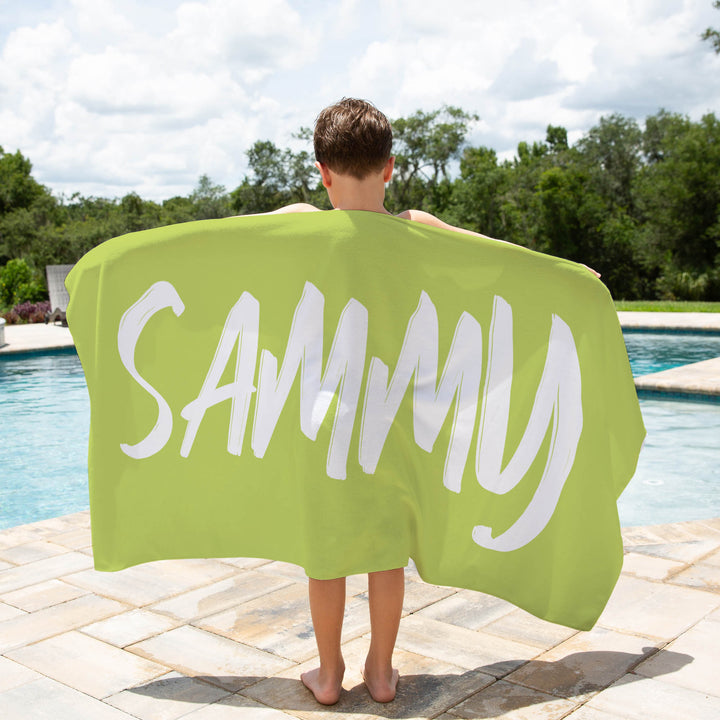 personalised kids beach towels lime green