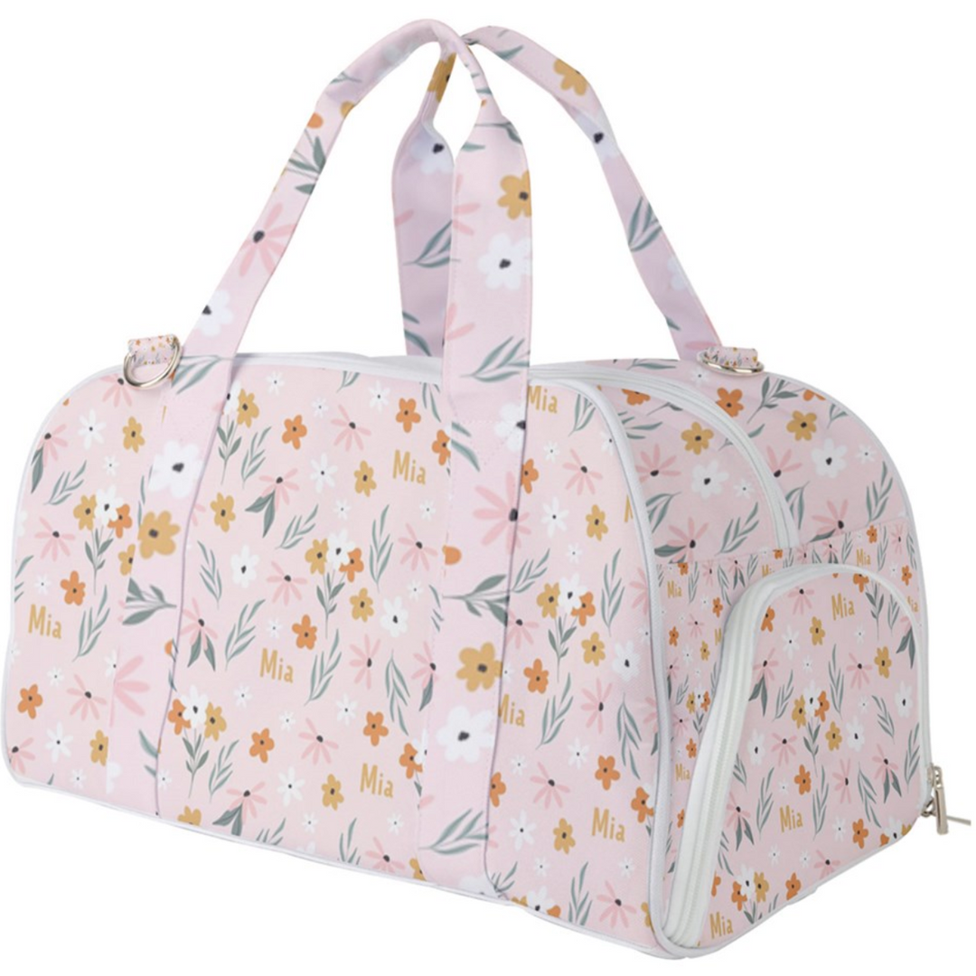 pink floral personalised duffle bag