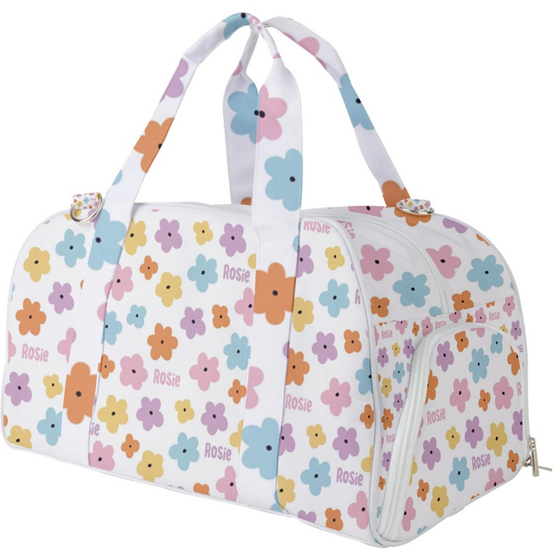 retro floral kids duffle bag with name