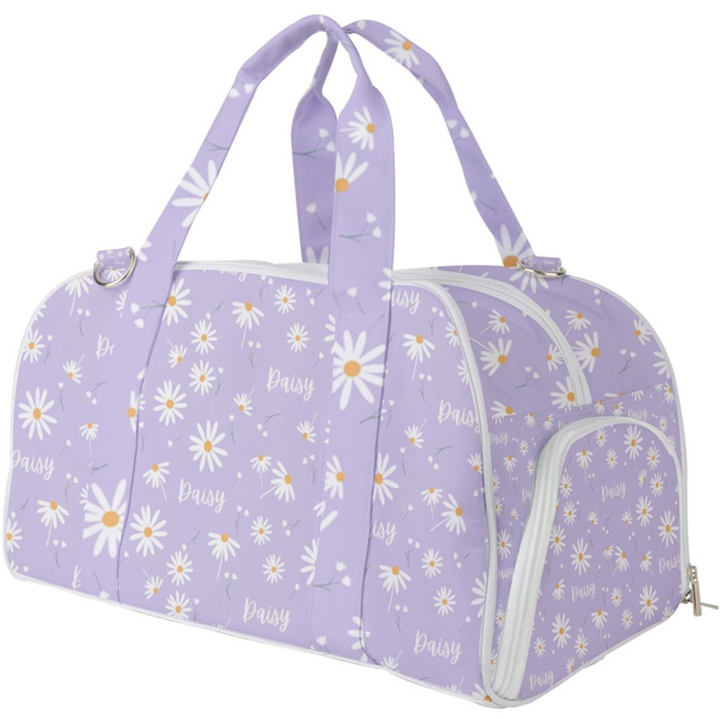 purple floral kids duffle bag with custom name